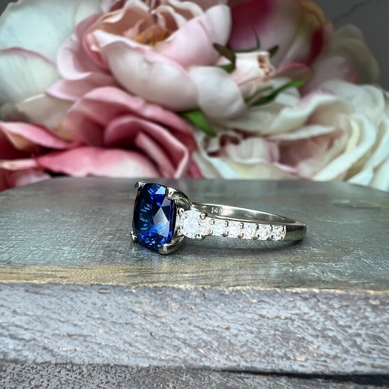 2.50 Ct Cushion Cut Sapphire/Ruby & Diamond Wedding Ring 14K White Gold Size 5