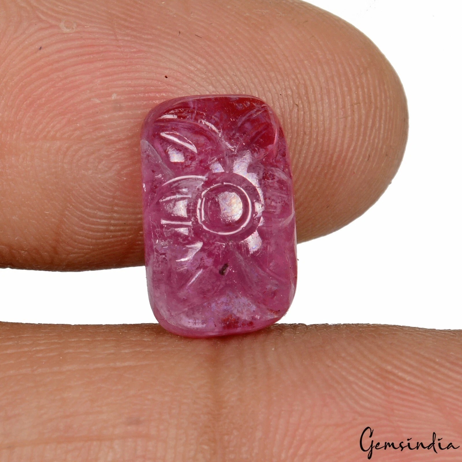 6.10 Ct Natural Rich Red Ruby 12x8x3mm Cushion Carved Untreated Loose Gemstone