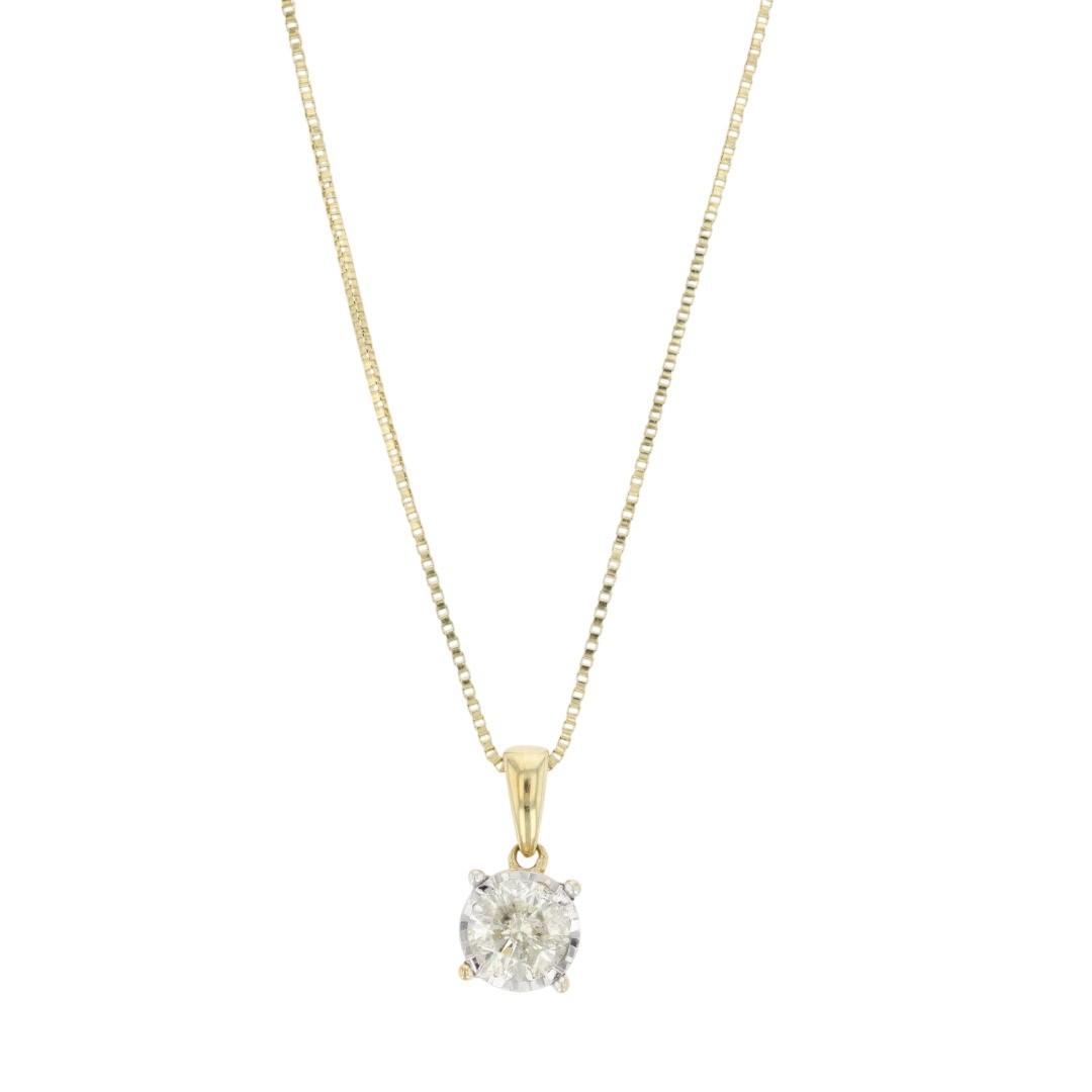 .50ct Round Cut Diamond Solitaire Pendant on 21.25″ Necklace 10k Yellow Gold