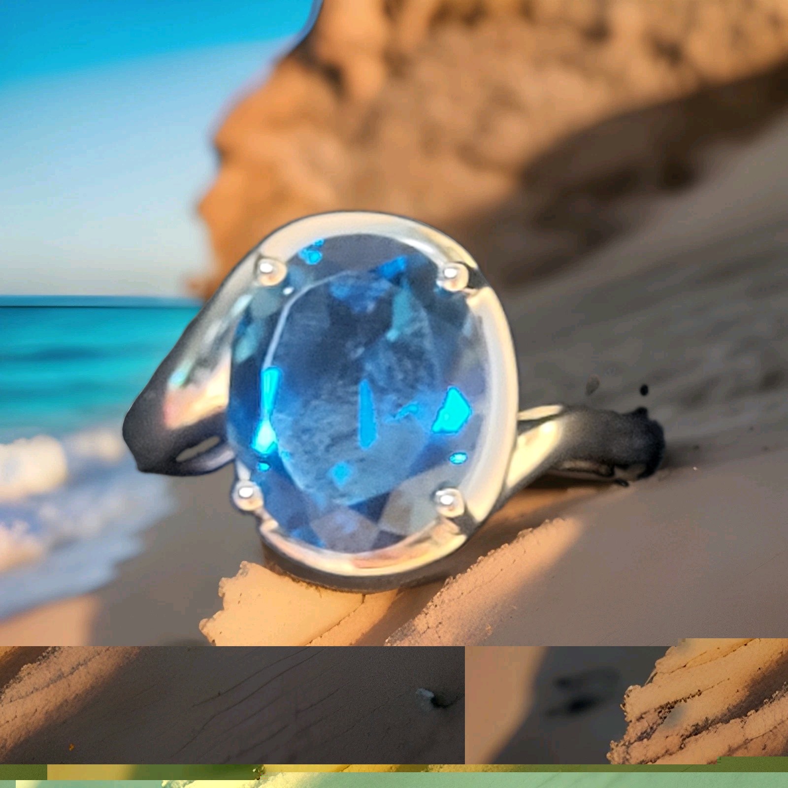 Exquisite London Blue TOPAZ (3.85ctw) Solitaire Ring, 925SS, Sz 6, NIP