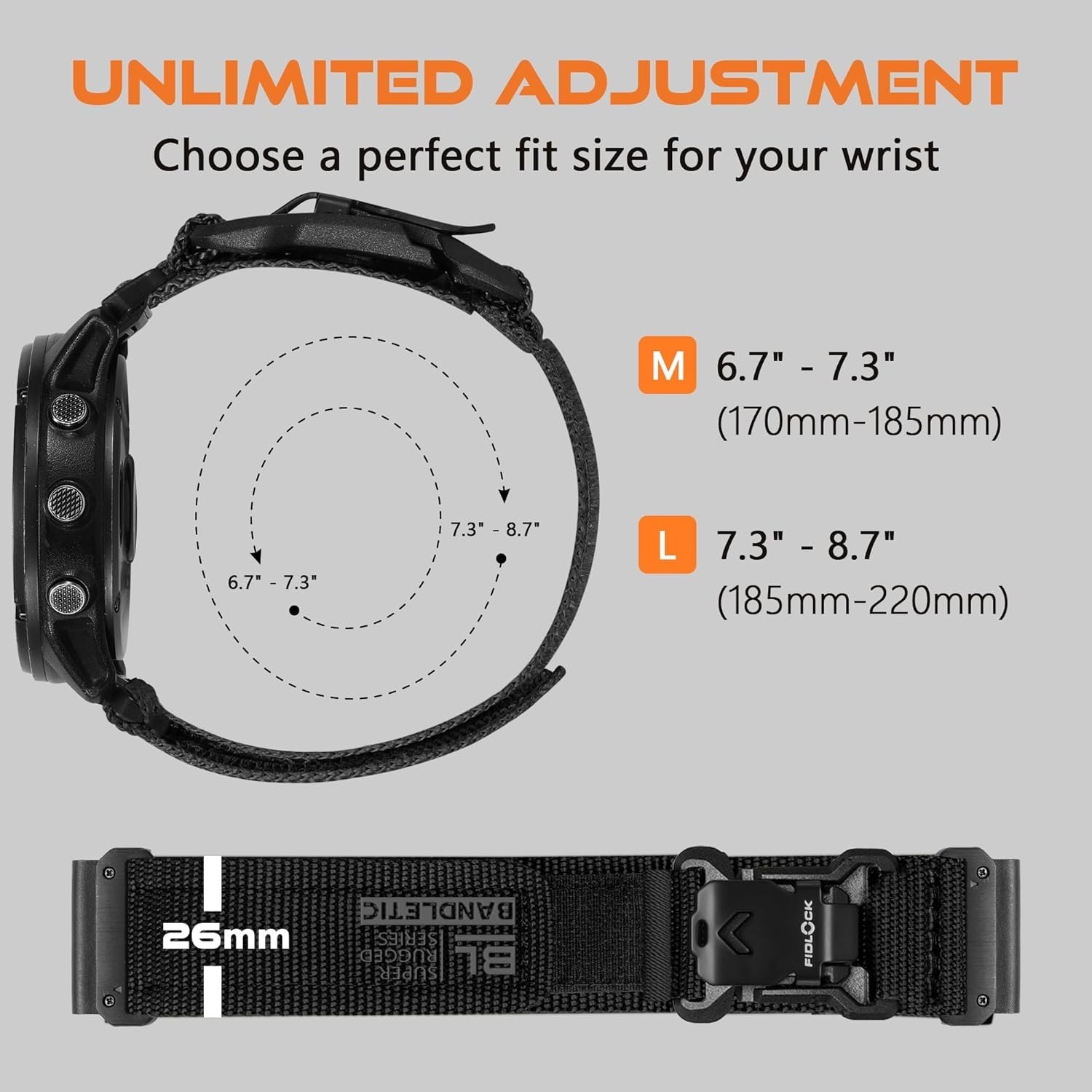 Nylon Watch Band for Garmin Fenix 5X 6X 7X 8 51mm Waterproof Military Strap