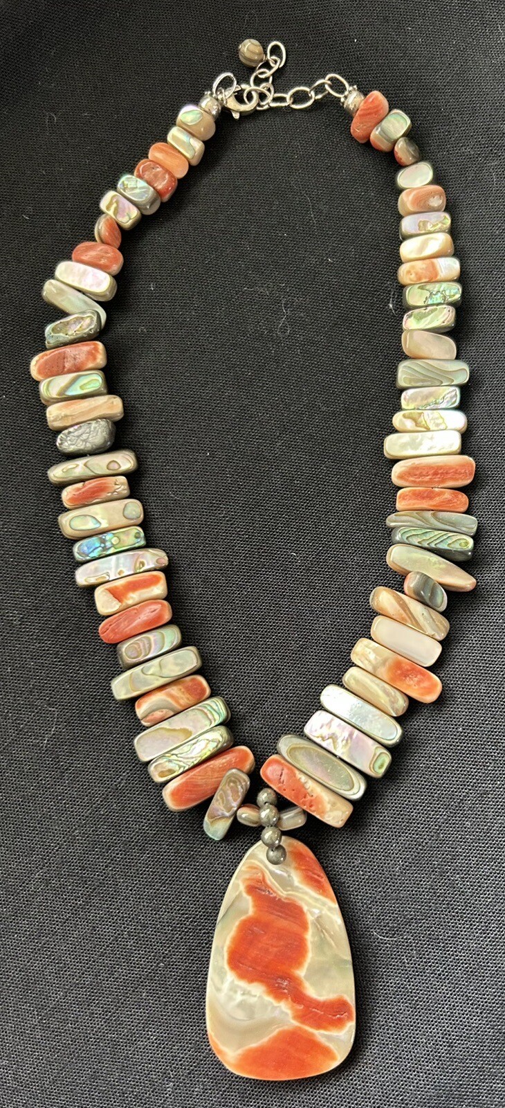 Silpada California Red Abalone Shell Sterling Reversible Pendant Necklace N1046