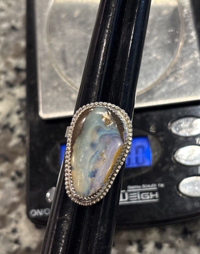 New Artisan Handmade Australian Boulder Opal Ring, Sterling, Sz. 8.5, 8.6 Gr.