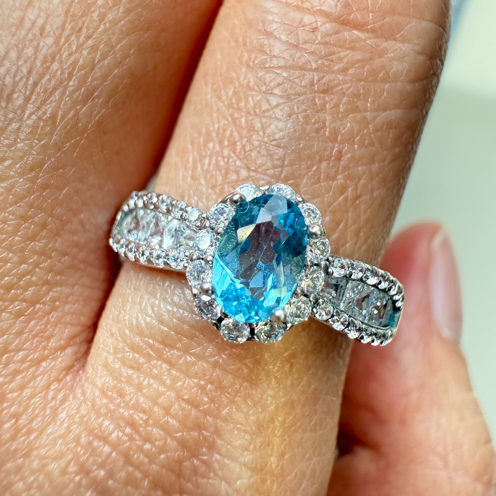 925 Sterling Silver Ring 6x4mm Natural London Blue Topaz Zircon Handmade Gift