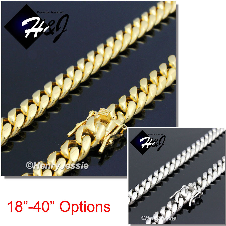 18-40″MEN Stainless Steel 7mm Silver/Gold Plated Miami Cuban Curb Necklace*N154