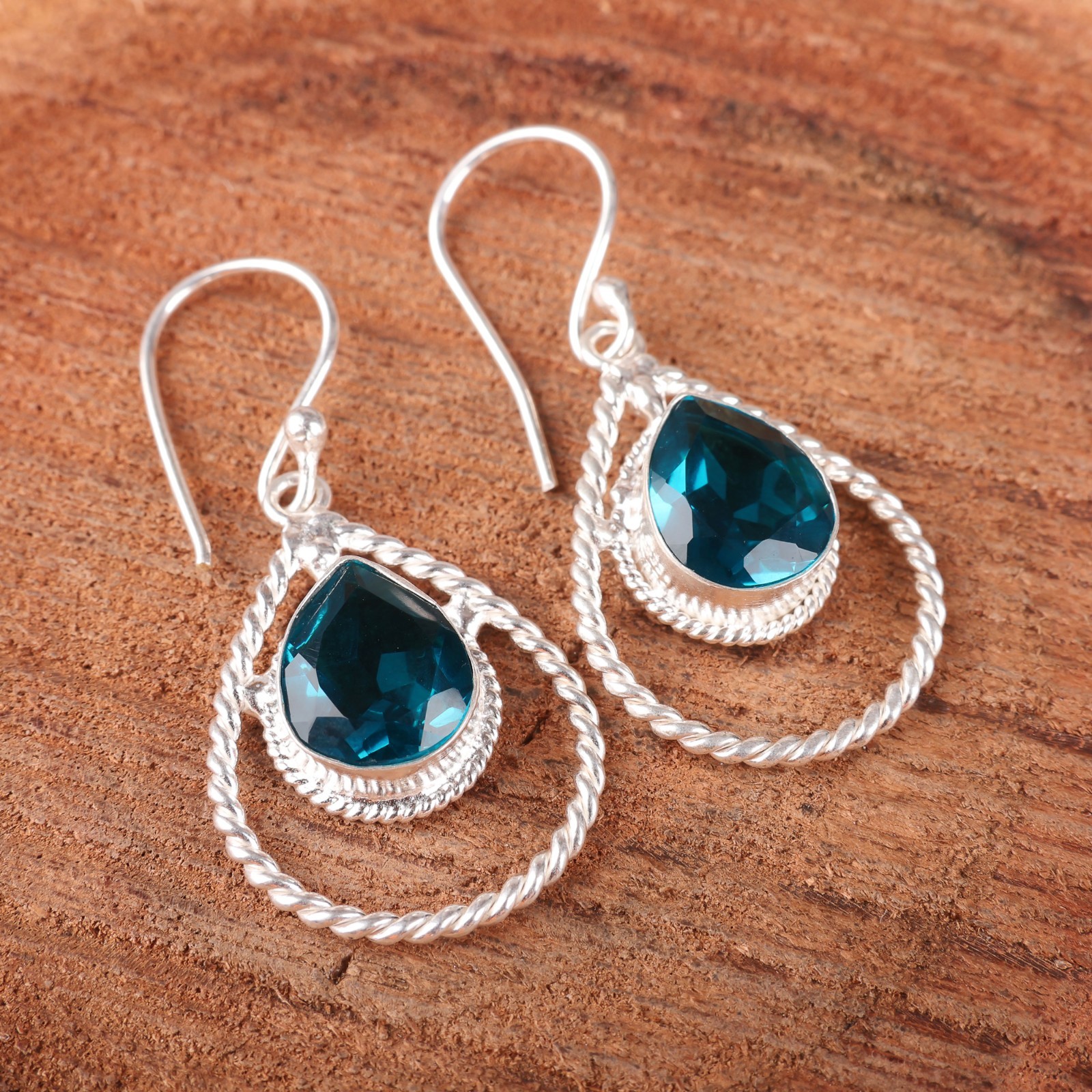 Sterling Silver Natural Apatite Gemstone Drop Earrings For Women Jewelry 1.7”