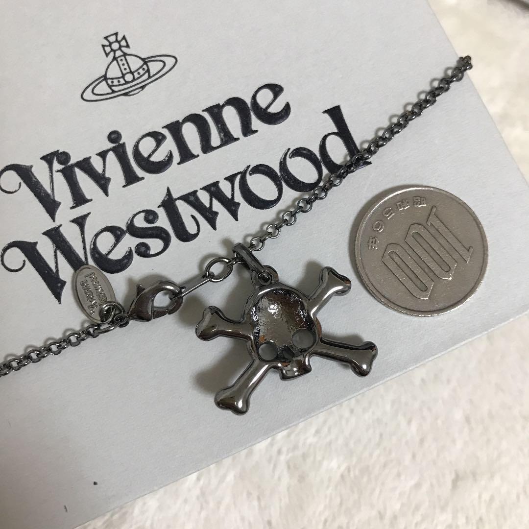 Vivienne Westwood Necklace Skull Stone Gunmetal Black 40cm w/Pouch NO BOX
