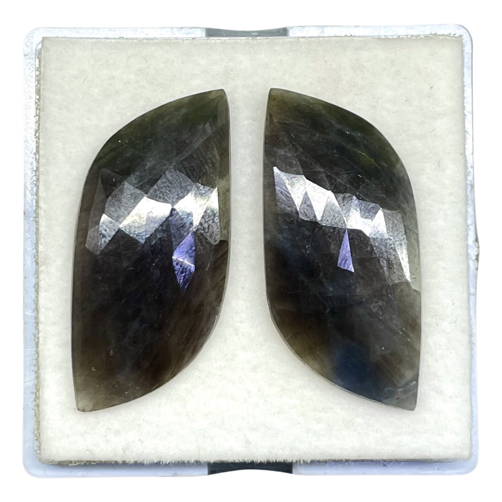 2 Pcs Natural Unheated Sapphire Pair Checker Cut Flat Back Gemstones 48.45 Cts