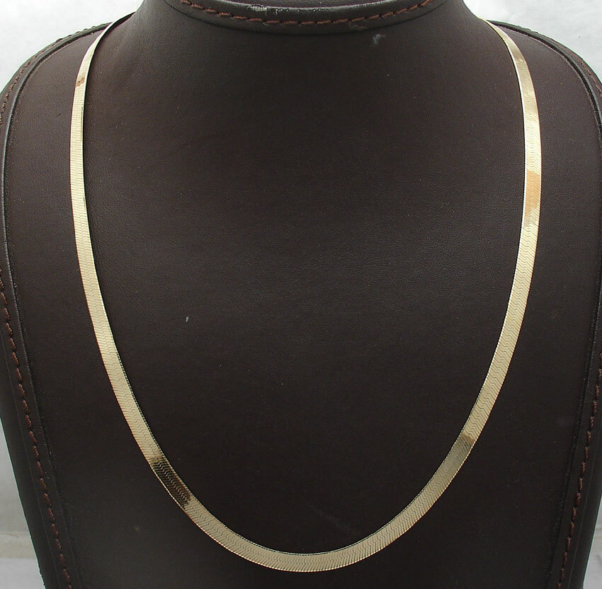 4.3mm Herringbone Chain Necklace 14K Yellow Gold Plated Sterling Silver