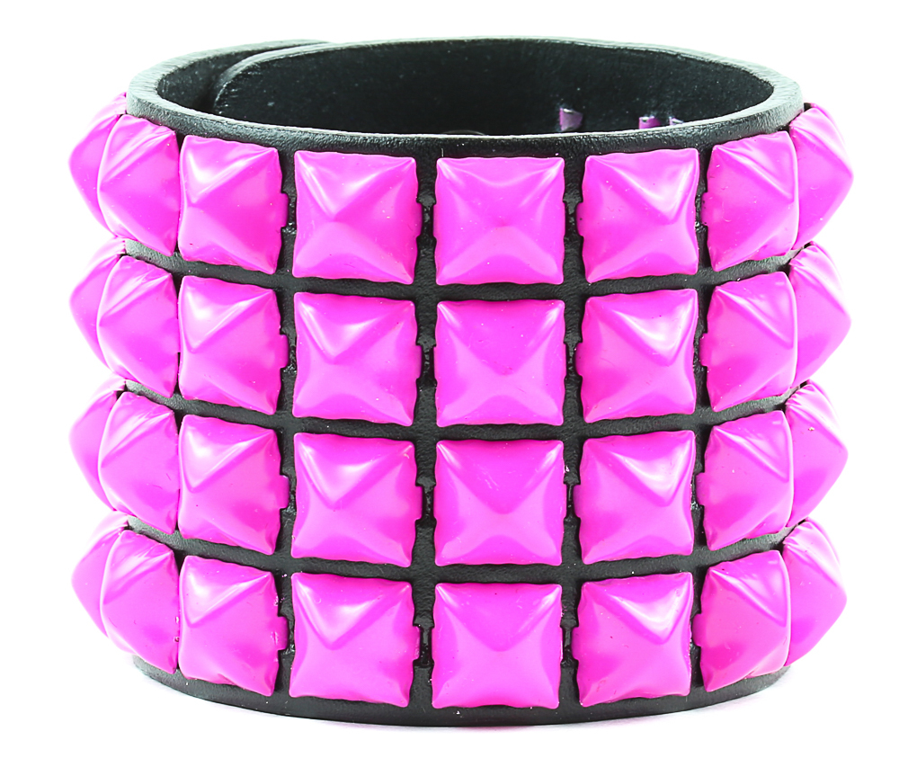 Pyramid Pink Stud Leather Punk Goth Club Rockabilly Bracelet Wrist Leather Cuff