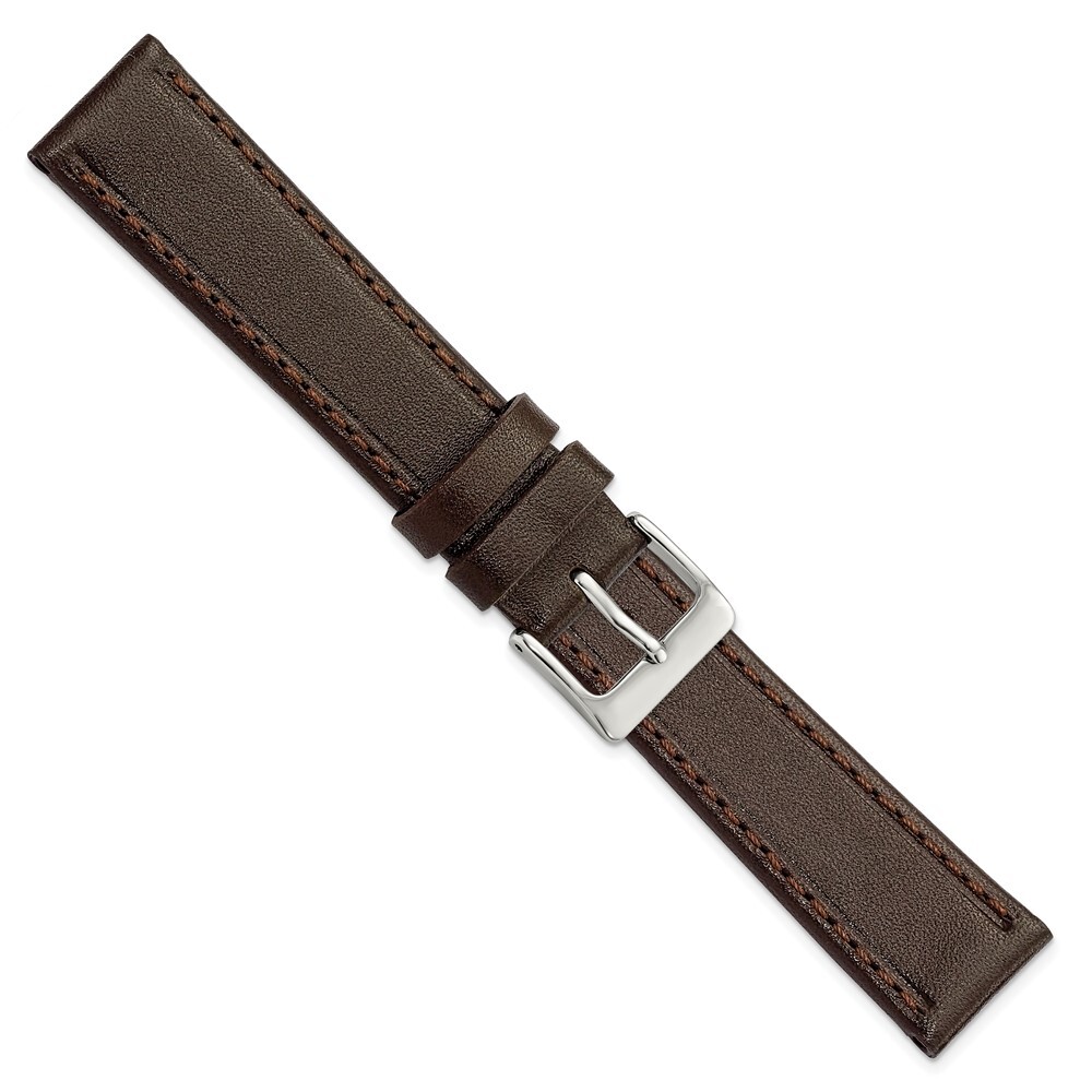 18mm Dark Brown Genuine Calf Leather Silver Tone Buckle Watch Band