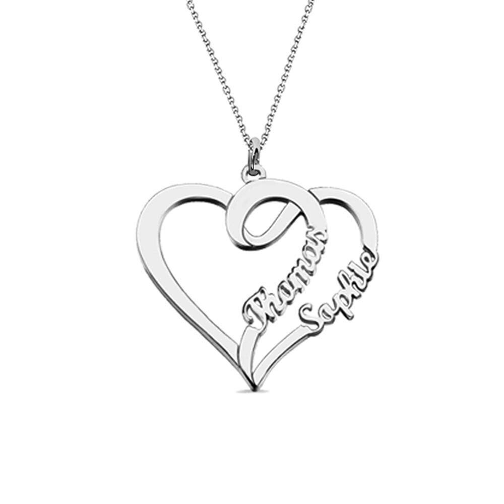 Personalized Customized 2 Name Custom Double Heart Couple Pendant Necklace Women
