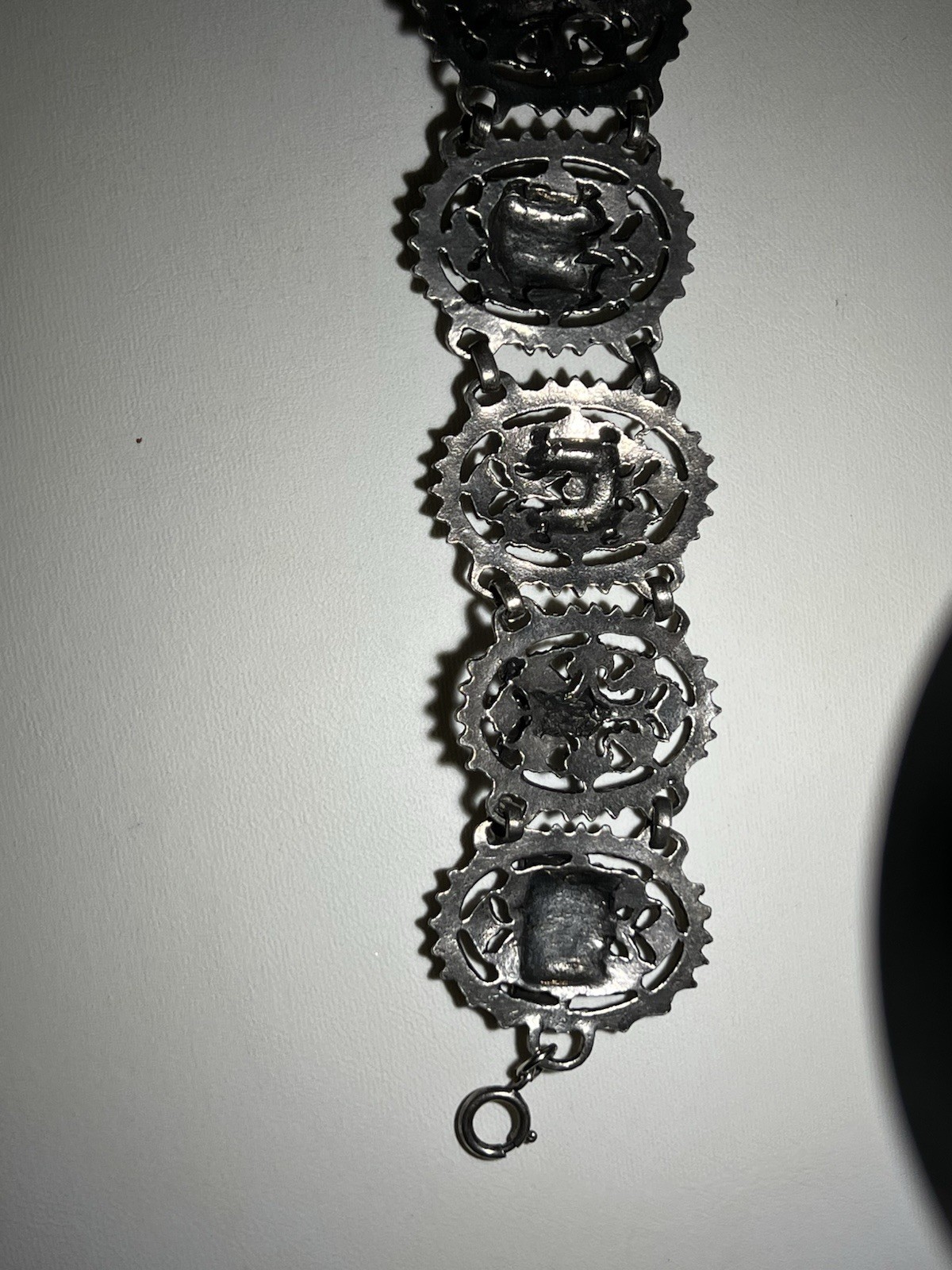 Vintage Paris Eiffel Tower Black Gray Metal Panel Bracelet