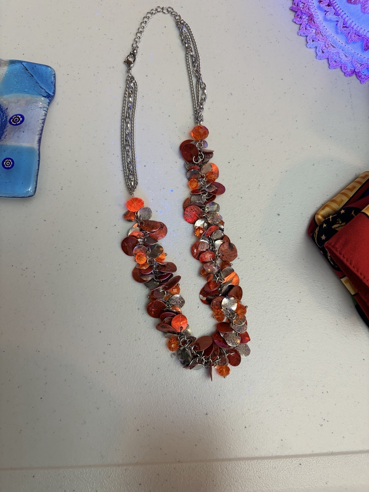 Multi-Strand Sequin and Faceted Bead Fashion Necklace