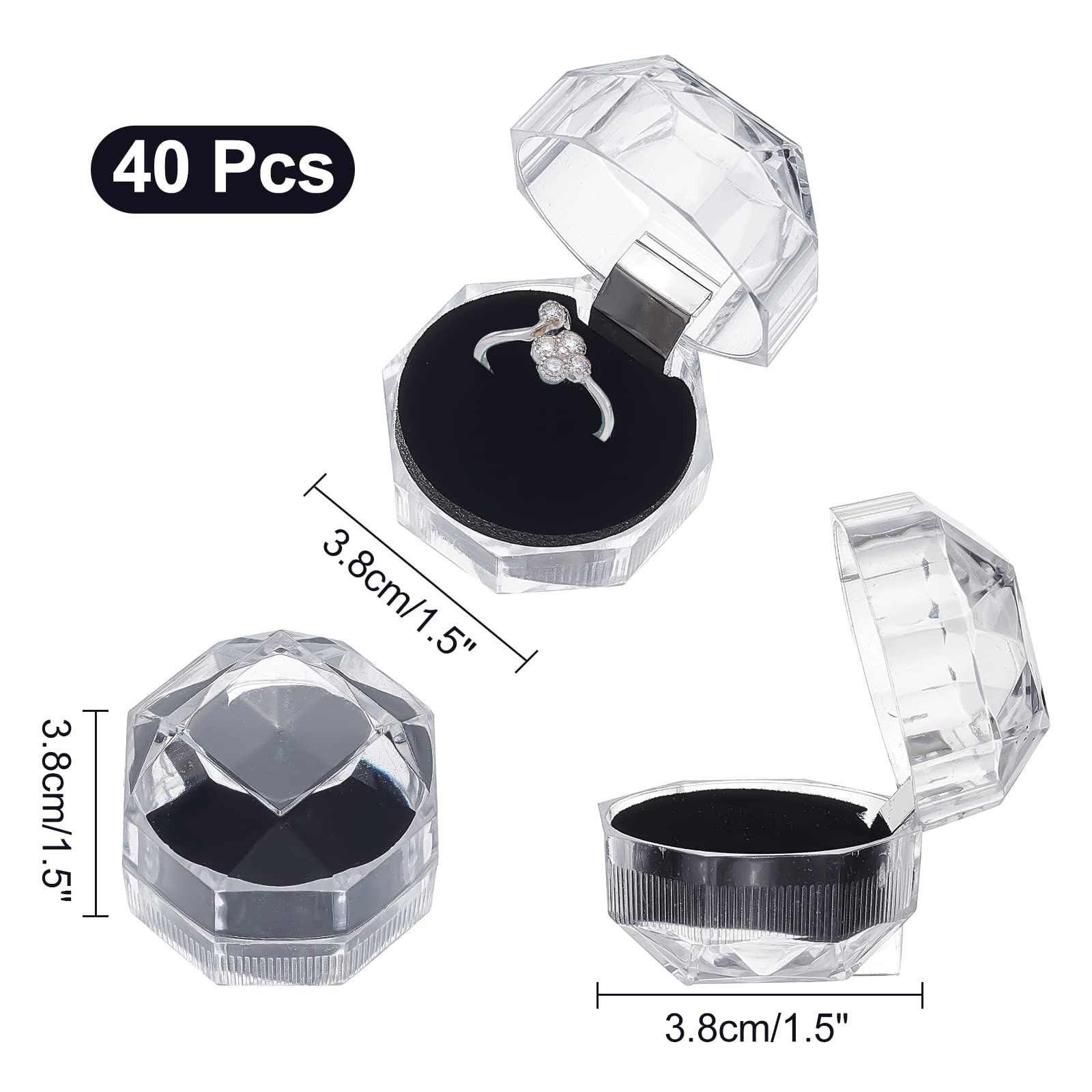 CHGCRAFT 40Pcs Black Clear Plastic Ring Boxes Crystal Earrings Jewelry