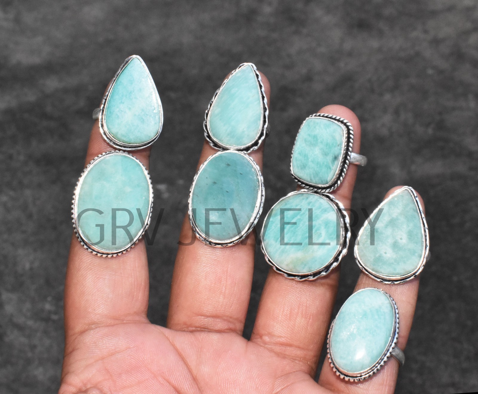 1-500 Pcs Natural Amazonite In Wholesale Gemstone Rings Lot: Silver Plated Whr-9
