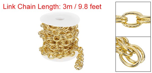 9.8 Feet Aluminum Embossed Double Oval Link Chain, 20x14x2.7mm, Gold