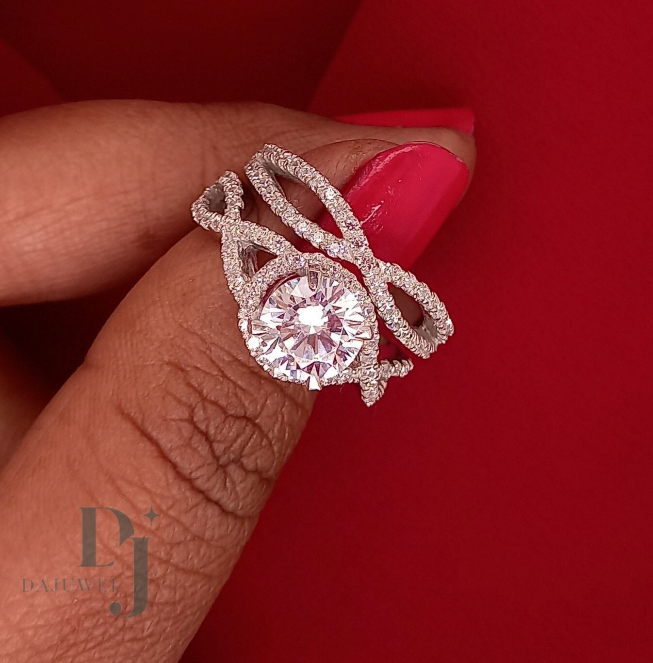 3 CT Round Cut Moissanite Bridal Set Engagement Ring Solid 14K White Gold VVS1