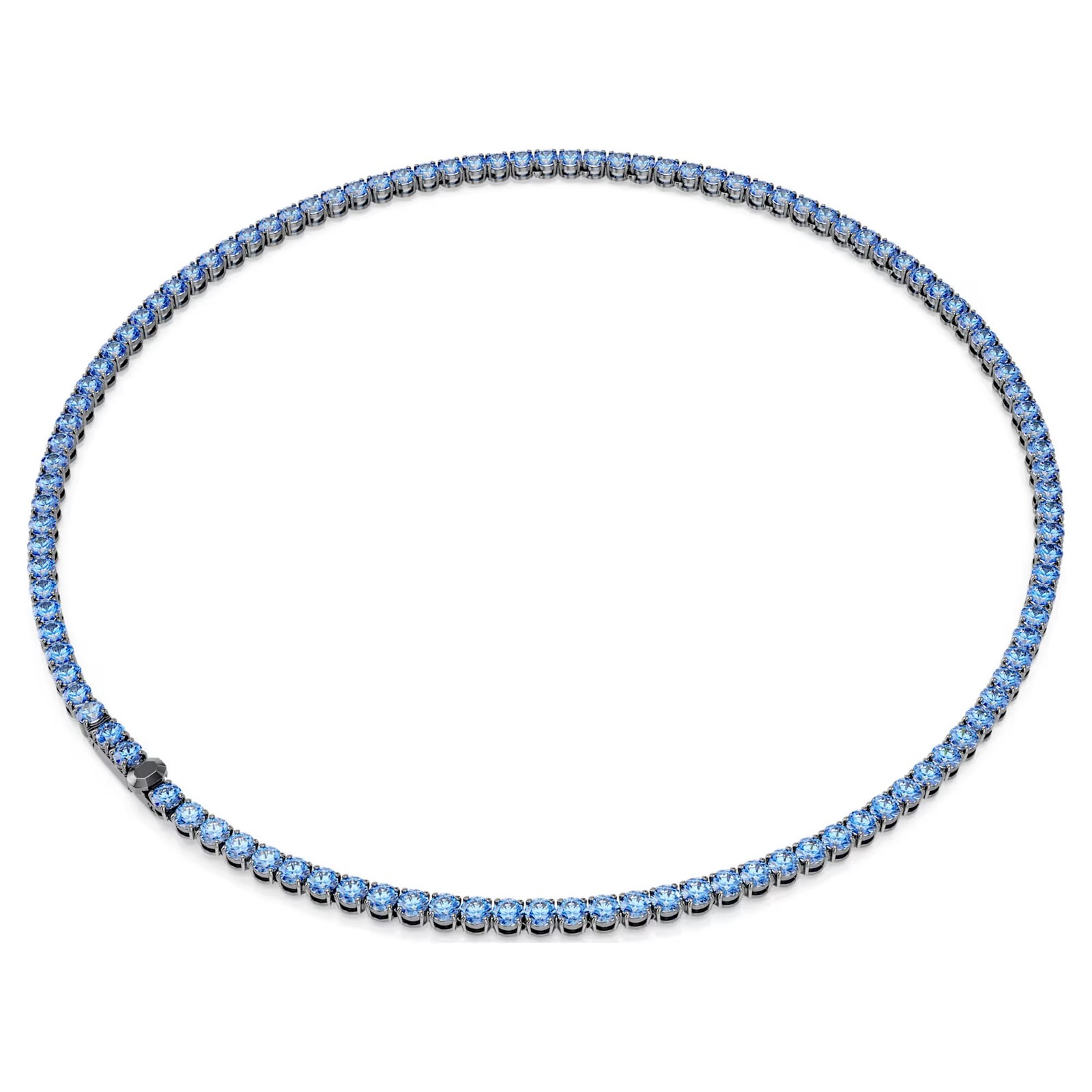 Swarovski Matrix Tennis Necklace, Round Cut, Blue, Ruthenium Plated 5743450