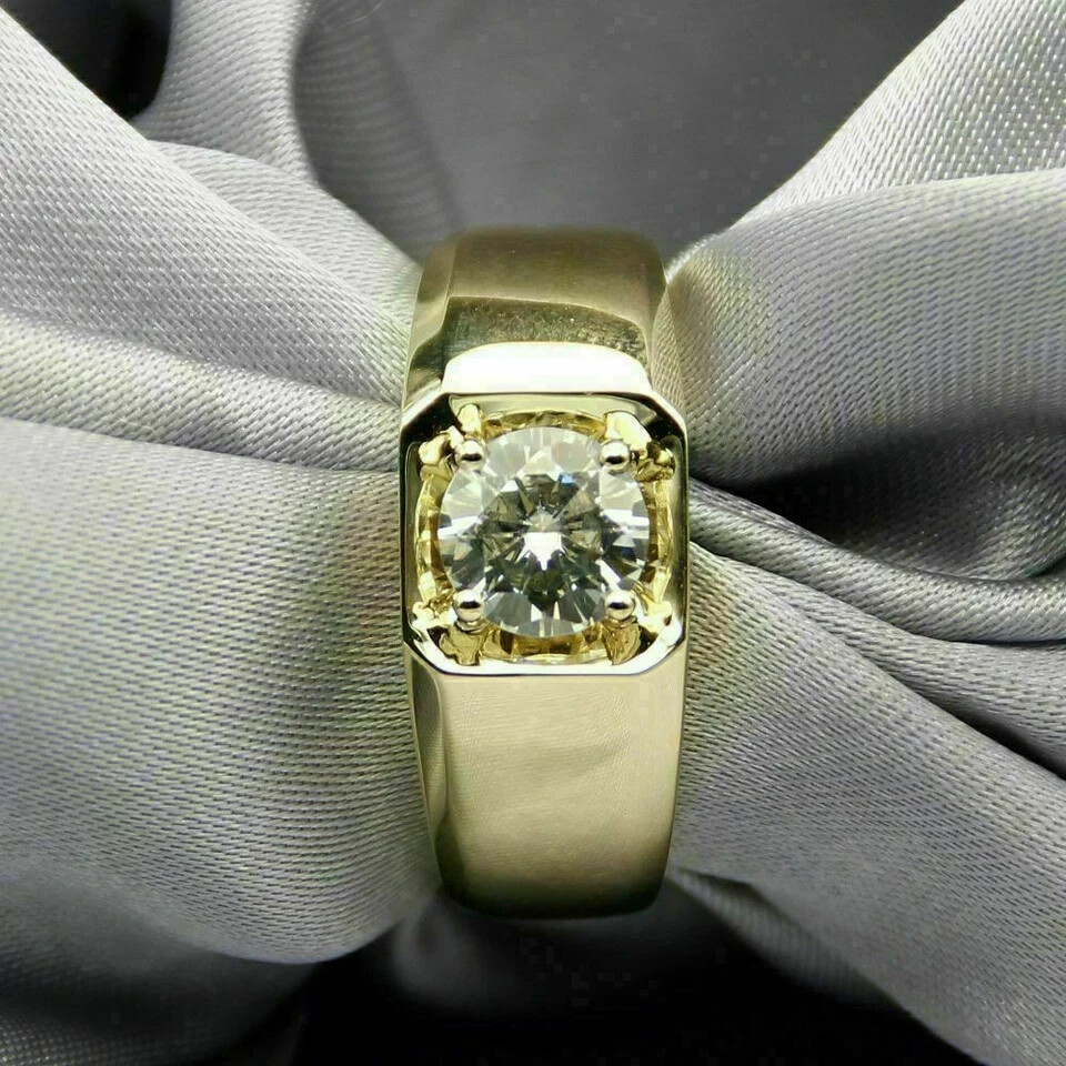 1.50Ct Lab Created Diamond Solitaire Engagement Band Ring 14k Yellow Gold Plated