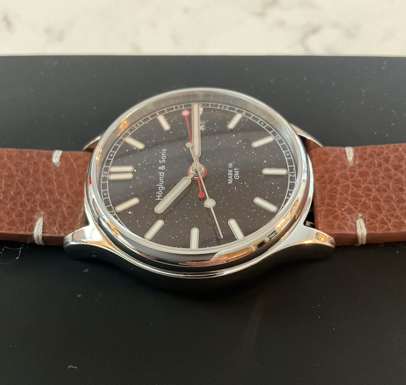 Hoglund & Sons Watch GMT Blue Aventurine Dial Watch 3 Bracelet/Strap Options