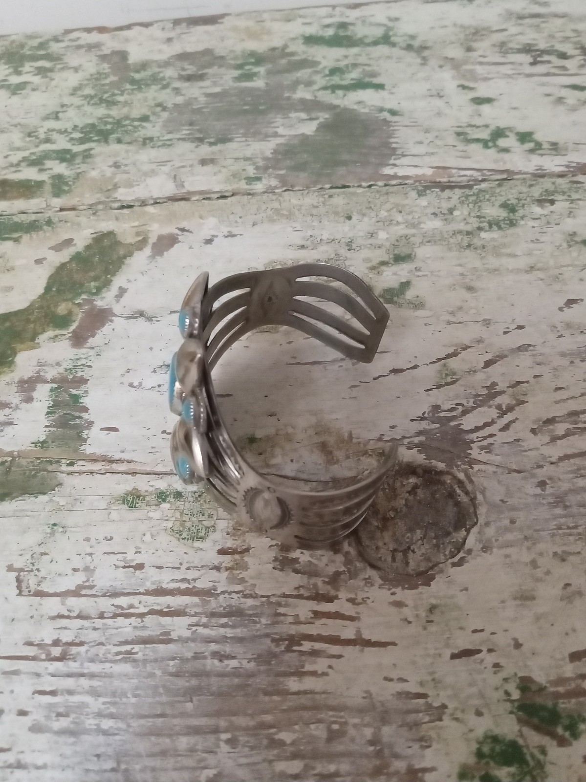 Vintage Bell Nickle Silver Faux Turquoise Cuff Bracelet
