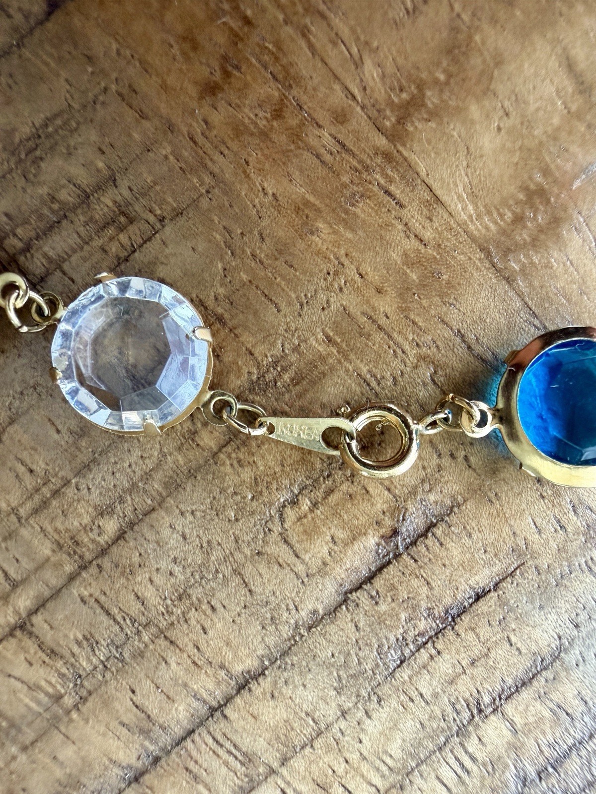 Vintage Multi‑Color Faceted Glass Bezel Necklace, Korea Marked, 1970s–1990s