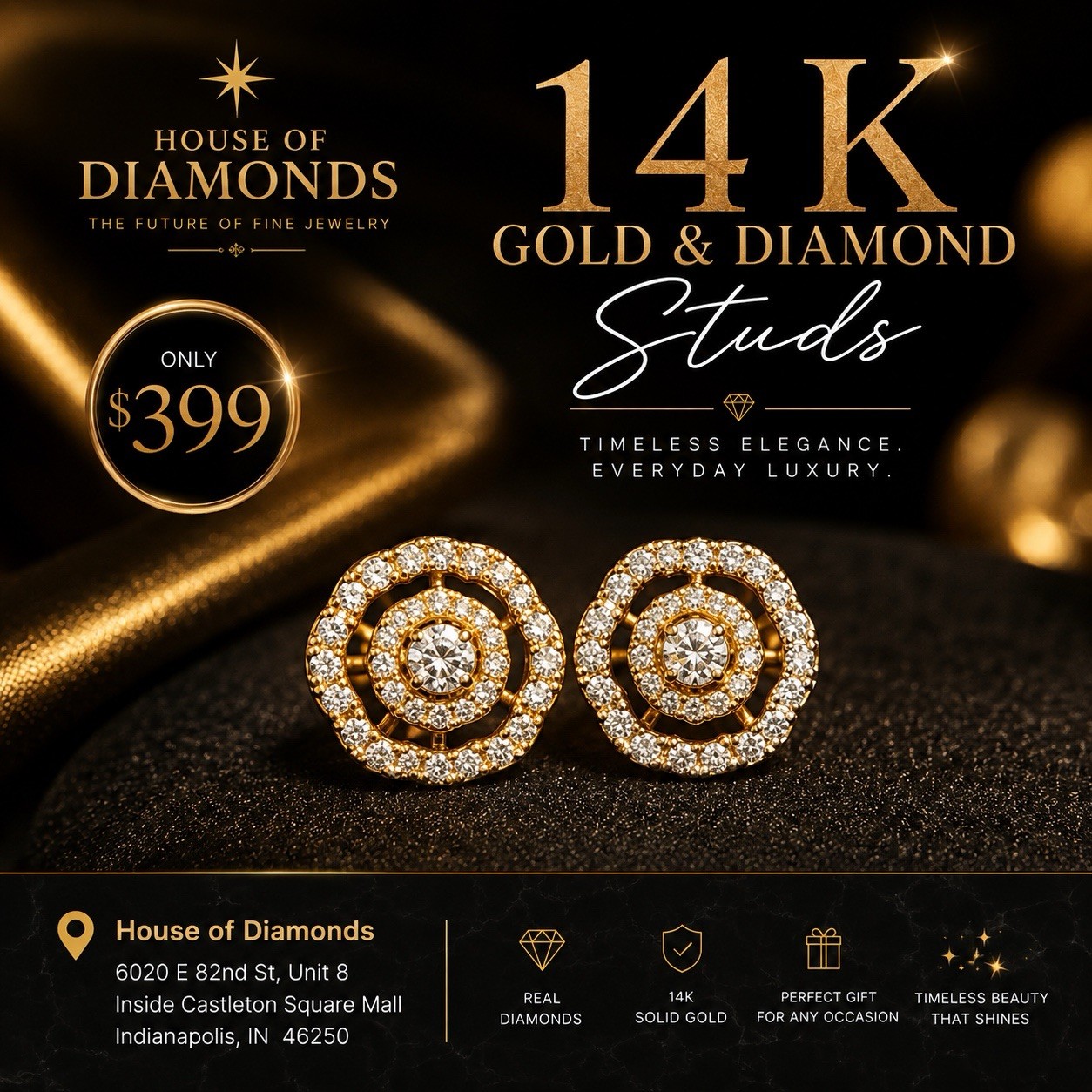 House of Diamonds 14K Yellow Gold and Diamond Stud Earrings