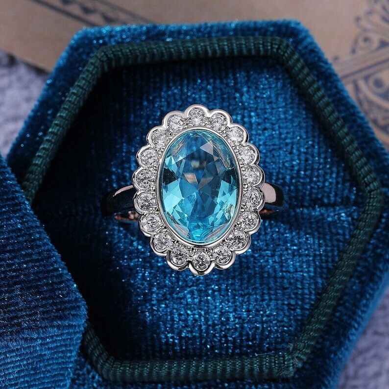Christmas jewelry 1.9 Ct Simulated Aquamarine Gold Plated Royal Retro Style Ring