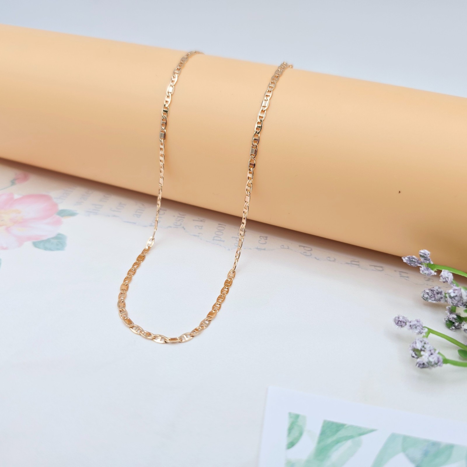 with Polished Flat Links – 45+5cm Adjustable, XPNL0046 Rose Gold Chain Necklace