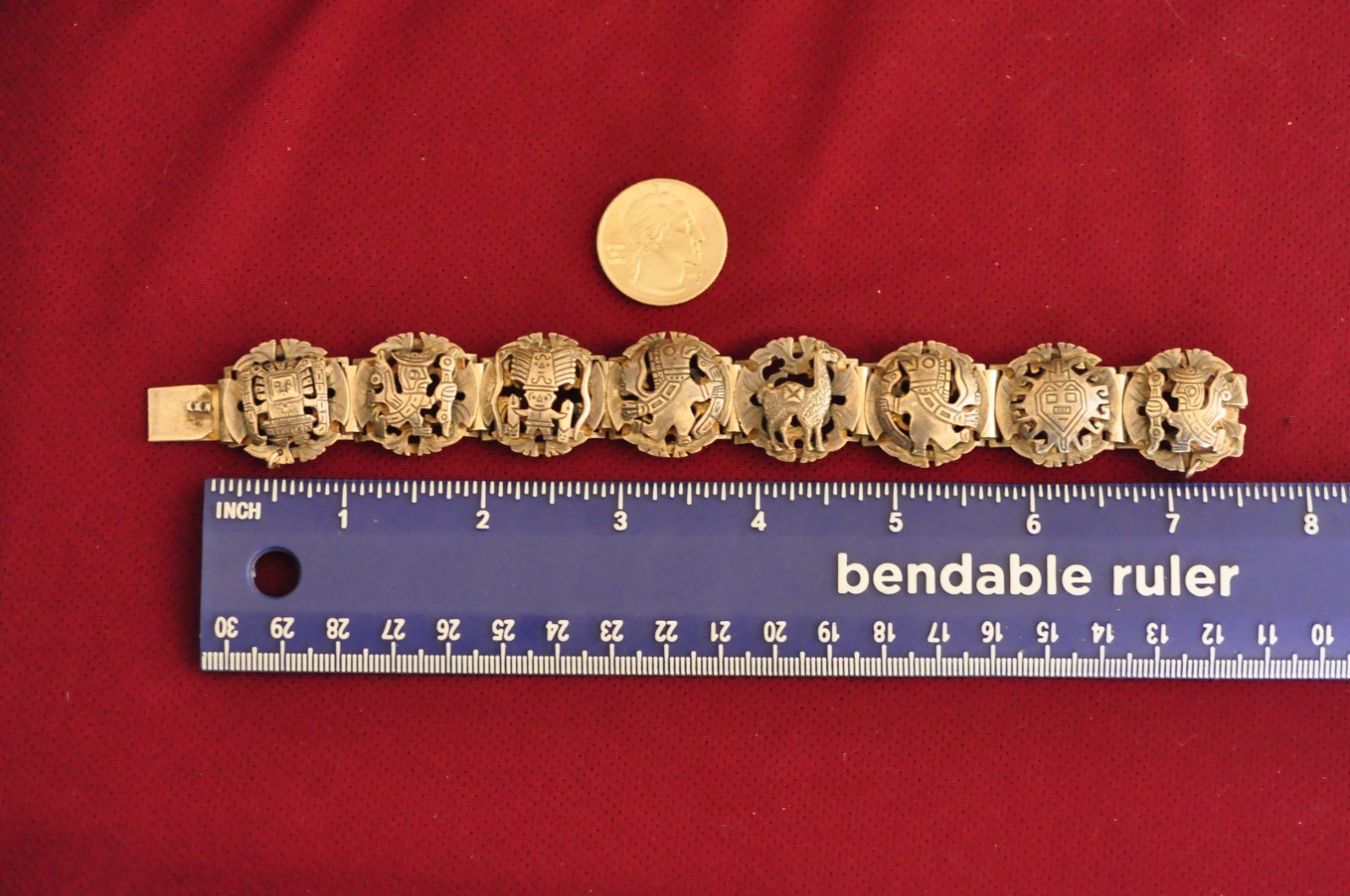 Vintage Cuzco Peru Sterling Silver Bracelet – 7.5″ – 42g – Signed 925 Inca Motif