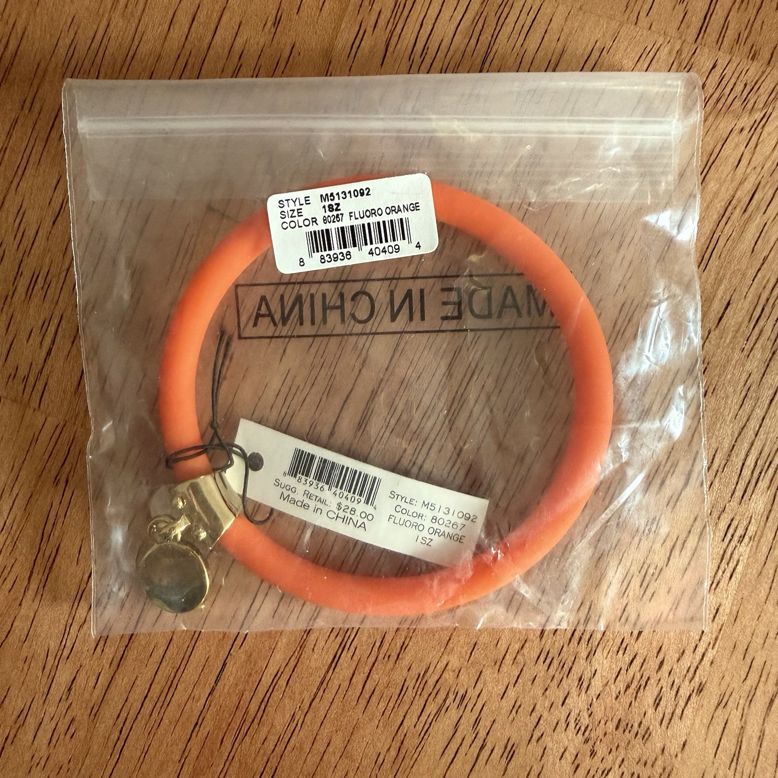 Marc by Marc Jacobs Orange Elastic Silicone Bracelet w/ Gold-Tone Logo Charm NWT