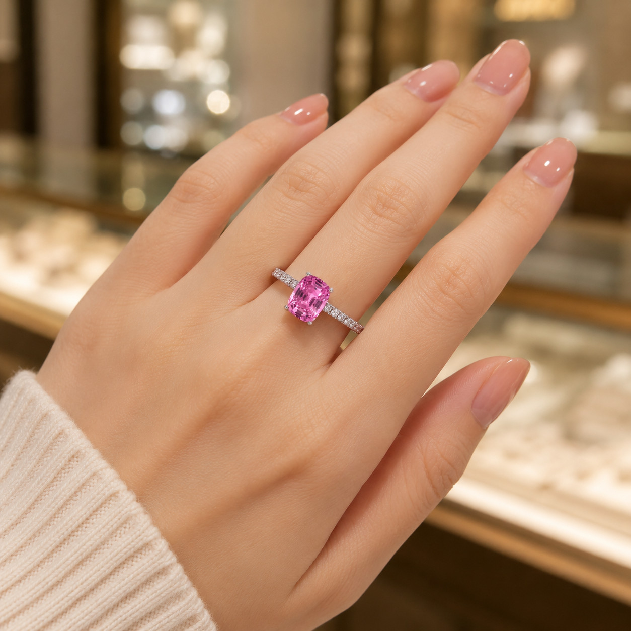 Natural Pink Sapphire & Diamond Wedding Gift Ring 14k White Gold (Import Free)