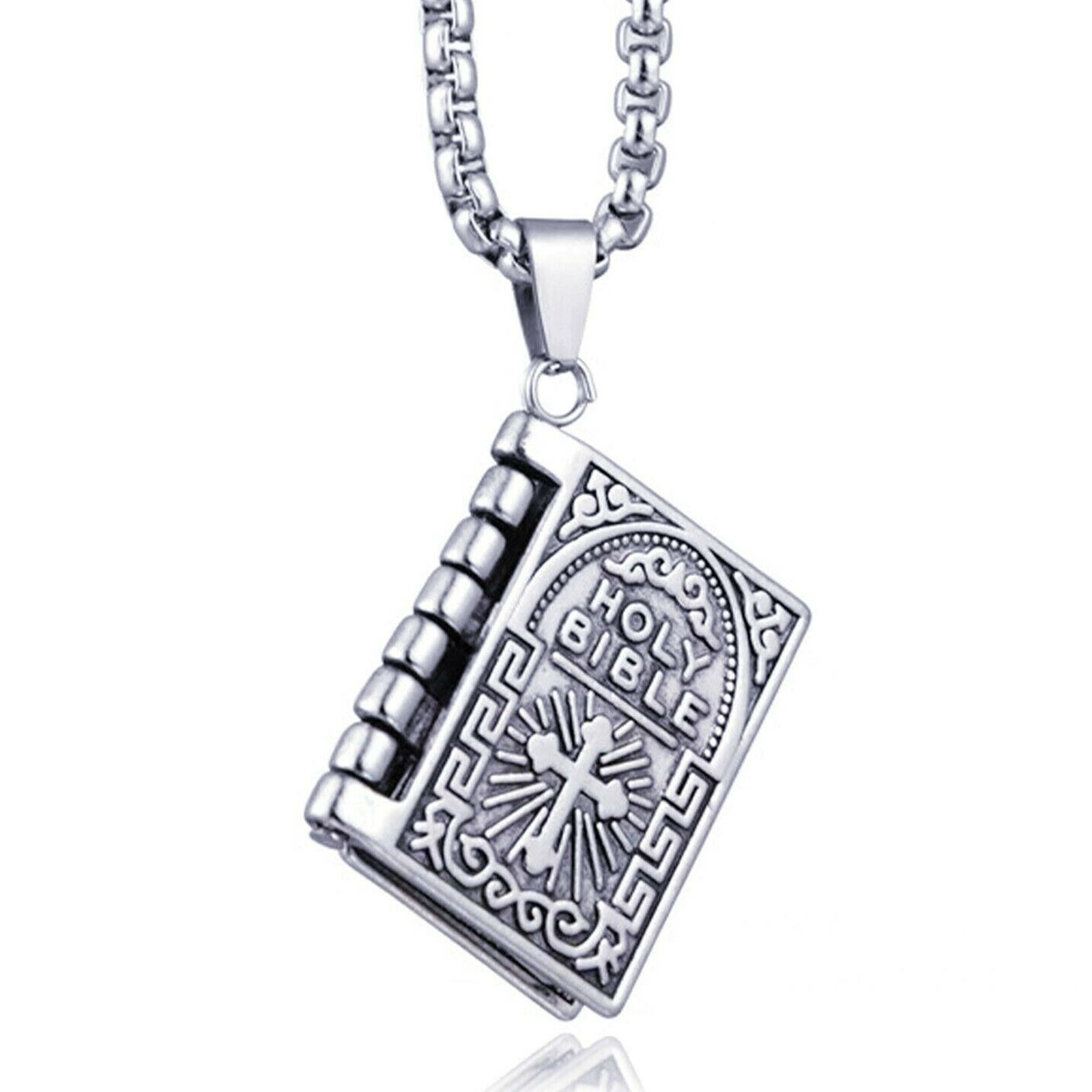 Openable Holy Bible Book Pendant Necklace Prayer Bible Verse Faith on God Unisex