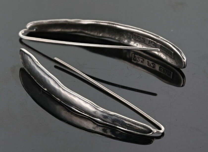 PZ Israel Paz Creations Vintage Hammered SS 2” Hook Earrings