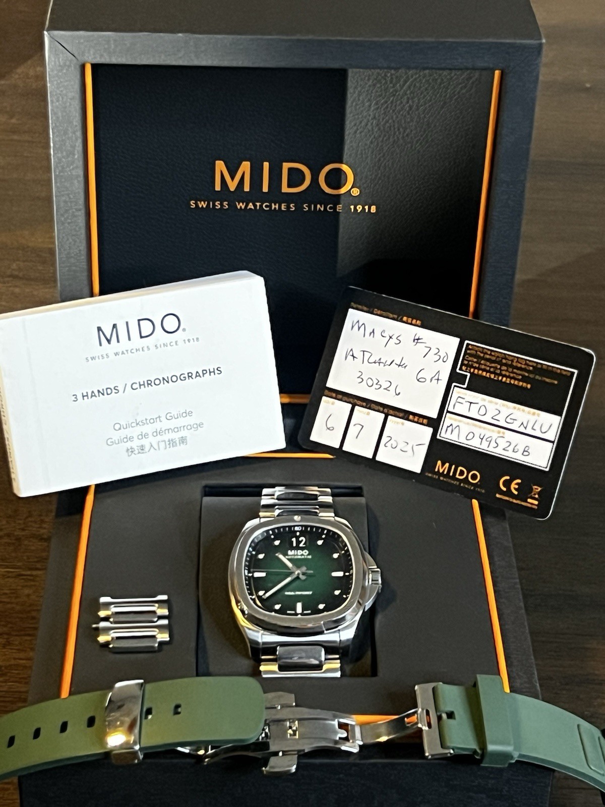 Mido Multifort TV Big Date Green Dial Automatic – Full Set + Extra Rubber Strap