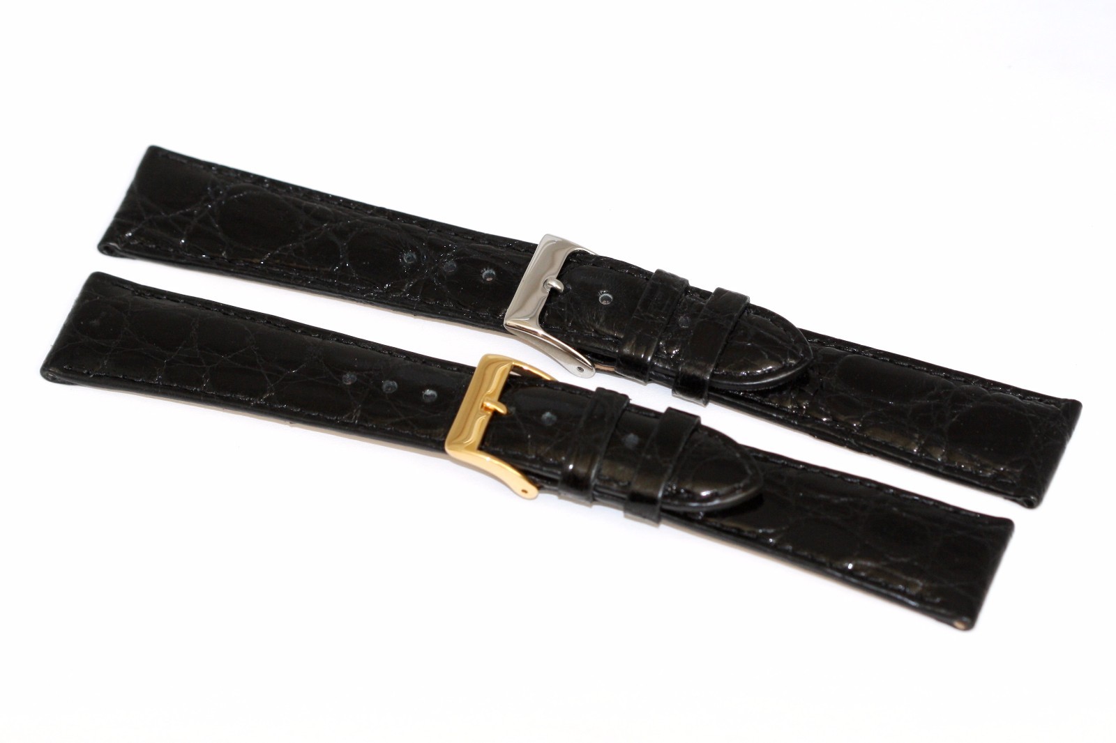 Genuine Crocodile Black Stitched Watch Band Strap Handmade In Italy