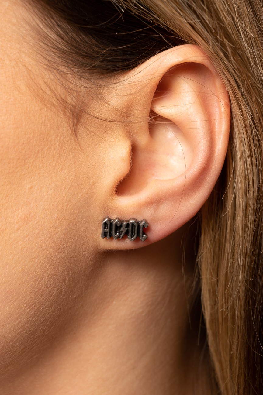 AC/DC Stud Earrings classic Band Logo new Official Pewter One Size