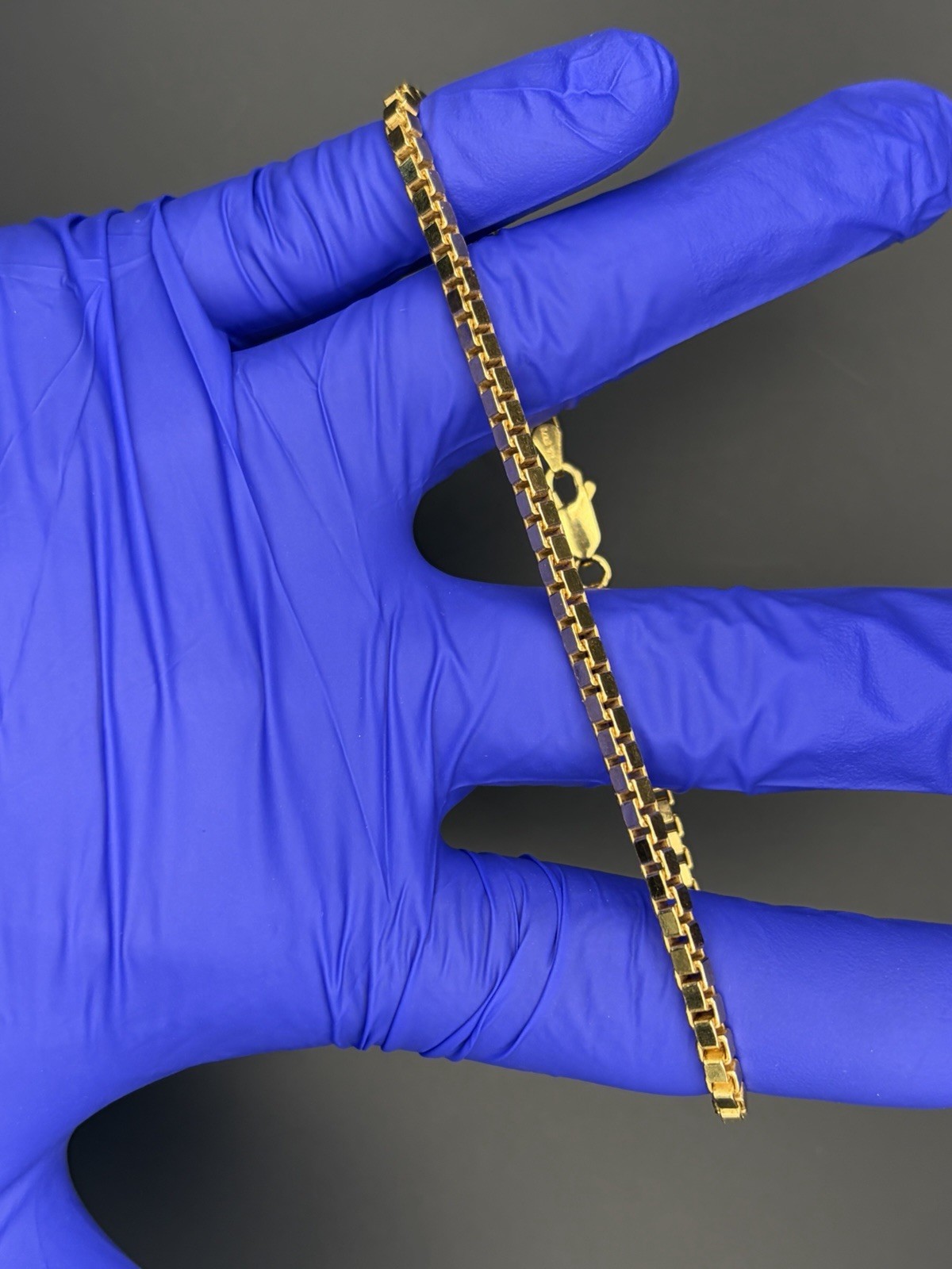 Gold in Color Box Chain Bracelet 925 Italy KA 1772 Venetian Link Lobster Clasp