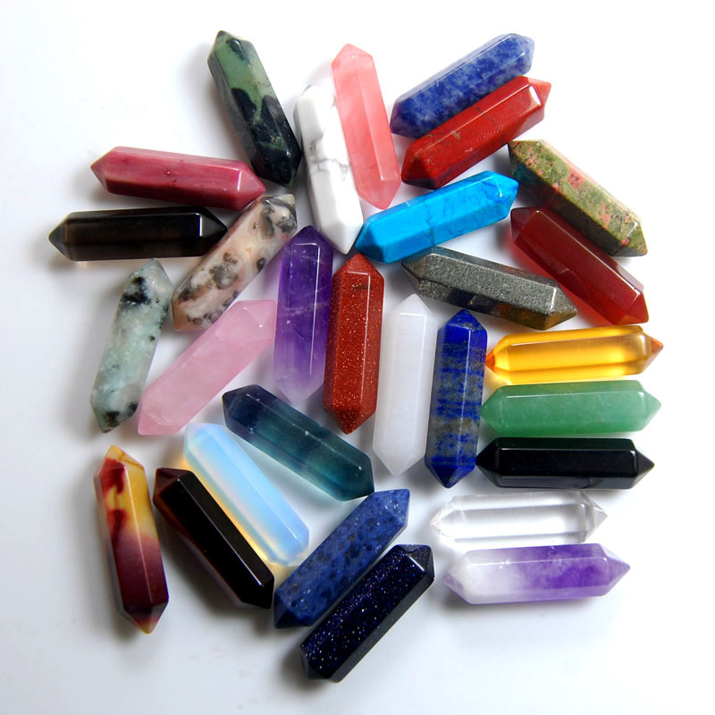 Natural Mixed Gemstone Hexagonal Point Reiki Chakra Healing Beads DIY Crafts 2pc