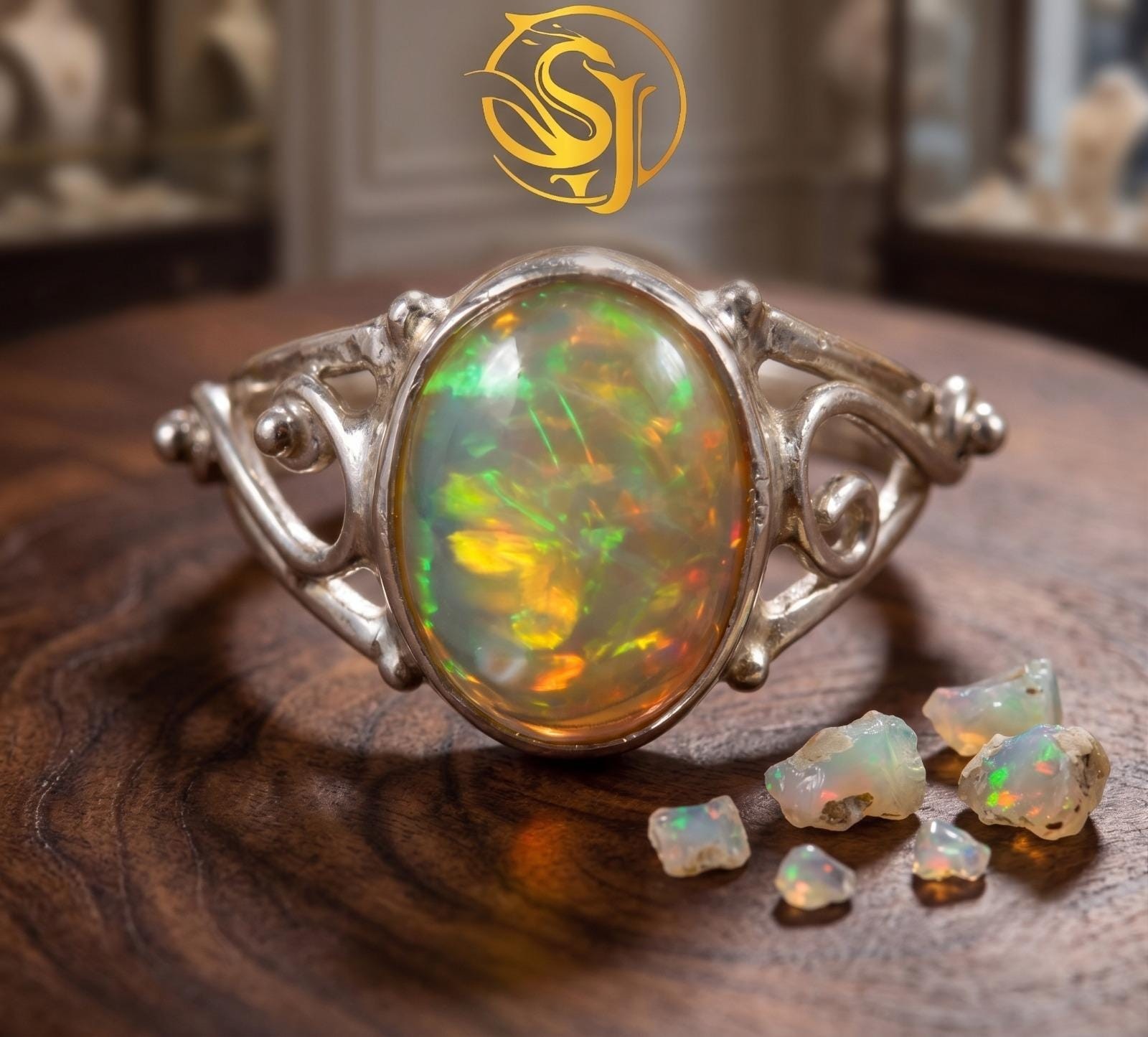 Natural Opal Oval Sterling Silver Ring – Handmade Statement Jewelry Ring