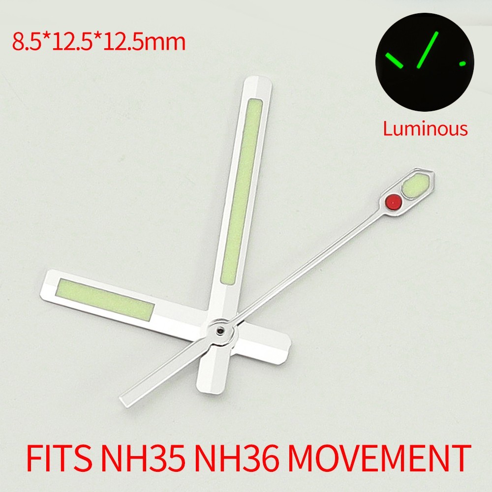 2-Style Silver Diver Watch Hands Polished Green Luminous for Seiko NH35 Movement
