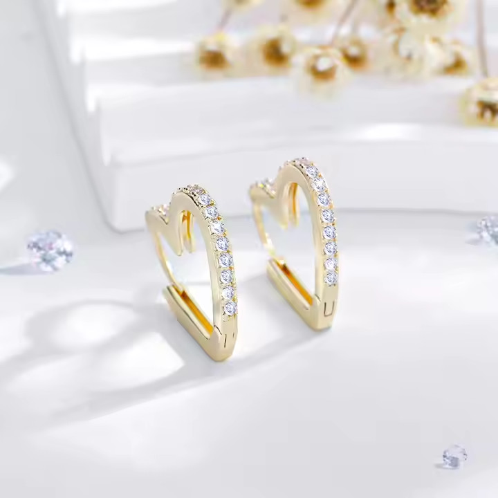 9ct Gold &White Gold Vermeil Ladies Heart Hoop Earrings – Pair 16mm & Gift box