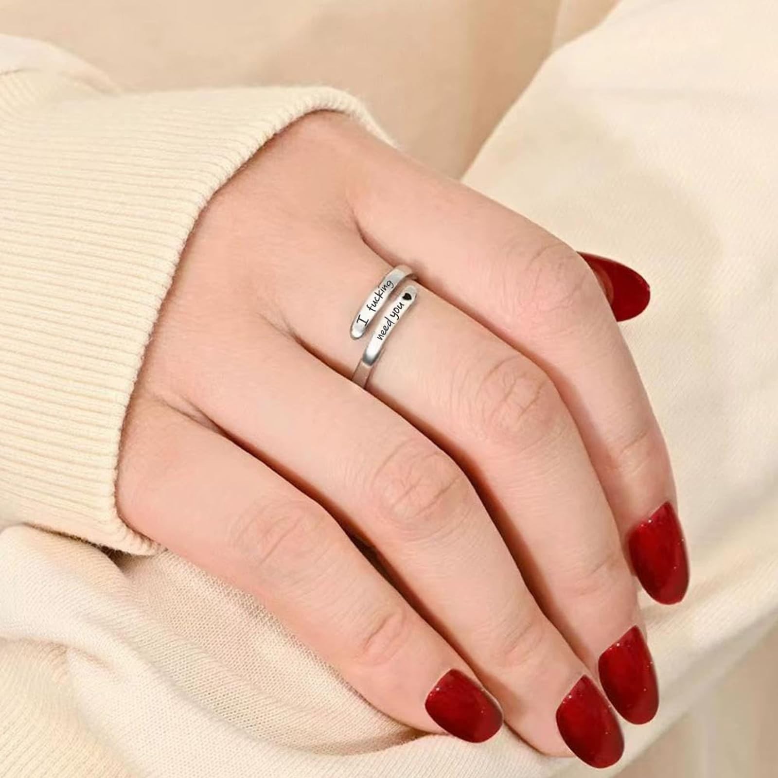 I Fcking Love You Ring For Women, Open Adjustable Stainless Steel Engraved