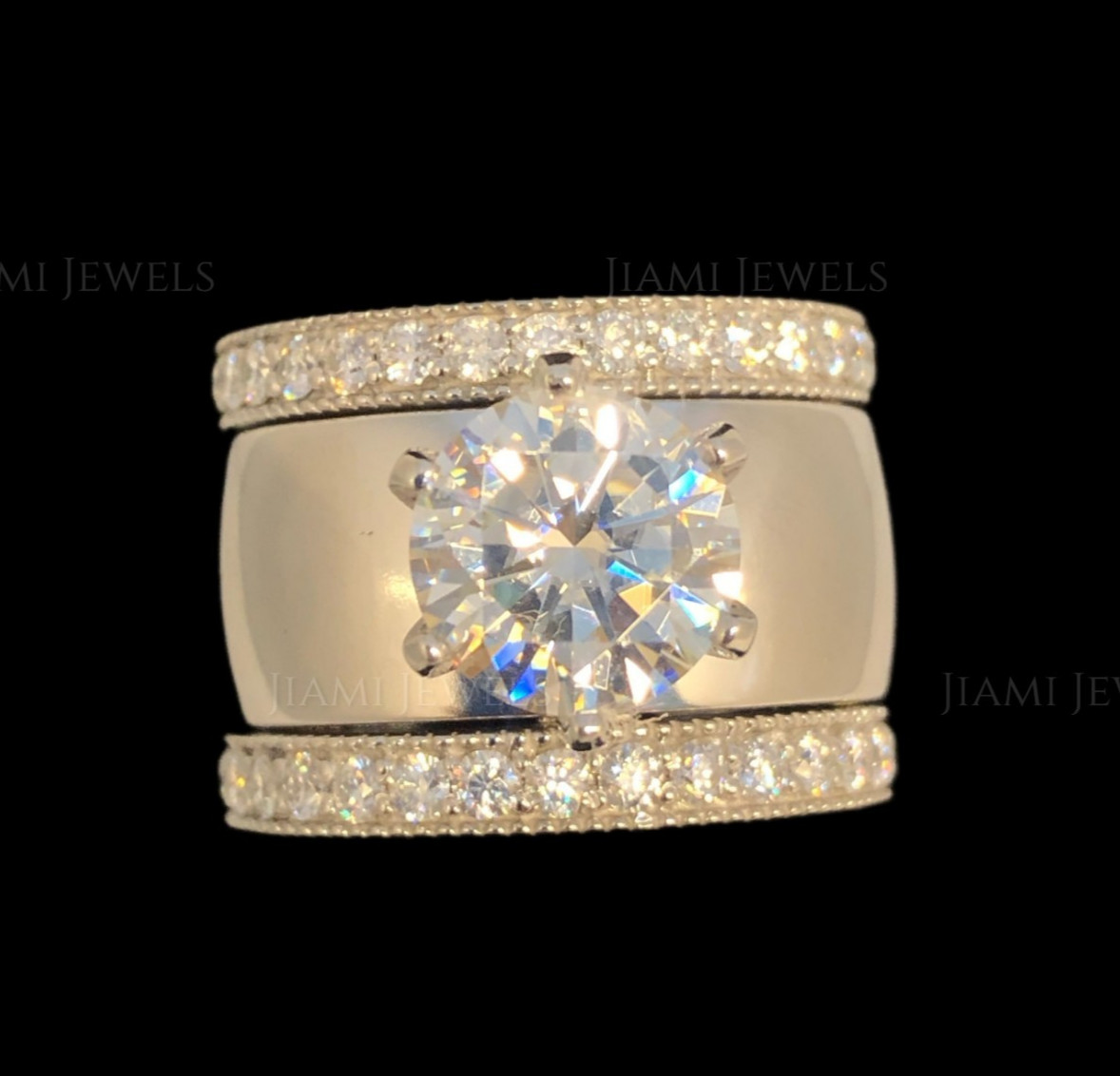 5Ct GRA Moissanite Bridal Trio Ring Set Wide Band 925 Silver White Gold Finish