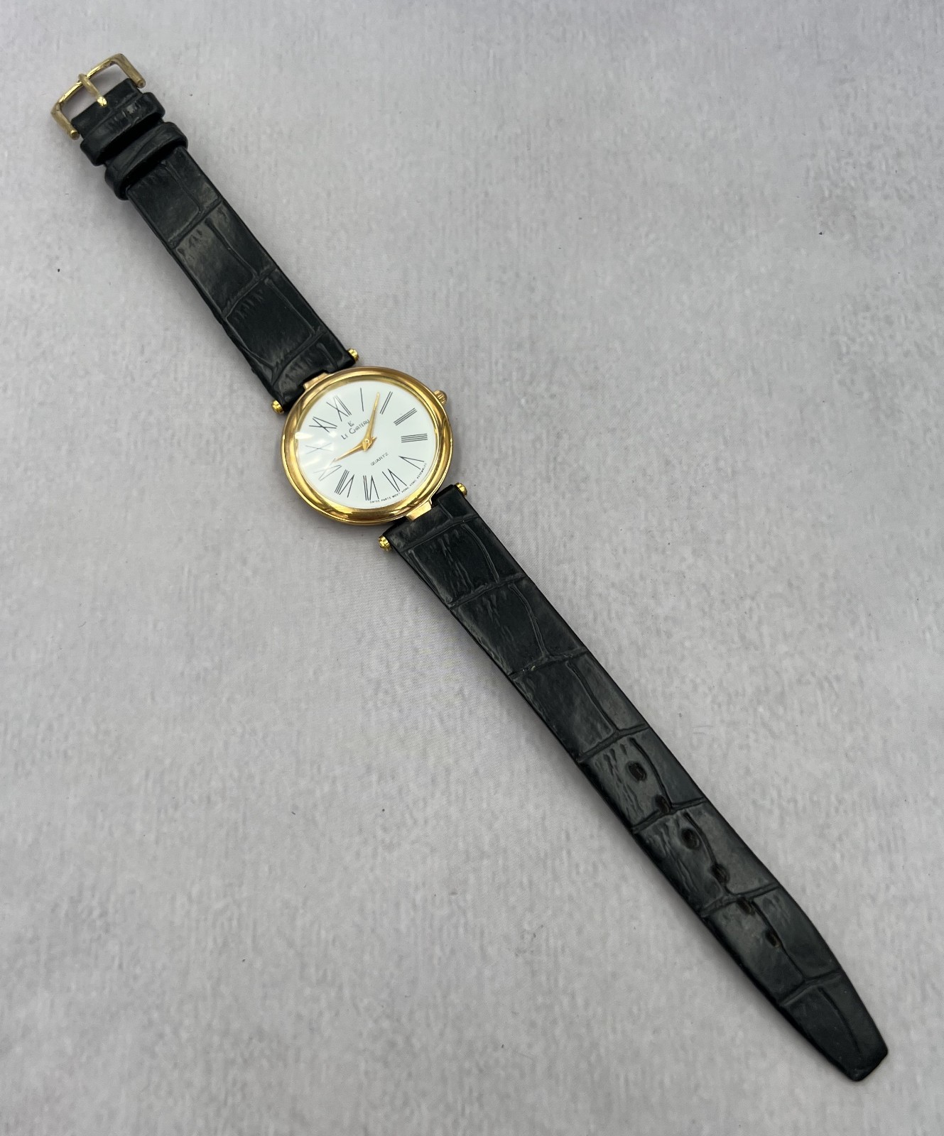 Le Chateau Women’s Black Leather Band White Dial Water Resistant Watch
