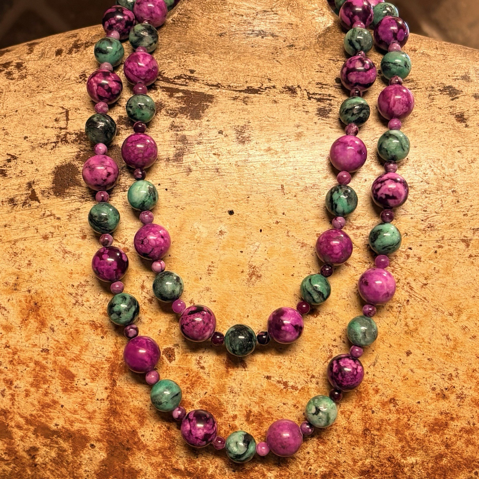 Mine Finds by Jay King Necklace 36 Inch Sterling, Plum & Green Epidote Beads DTR