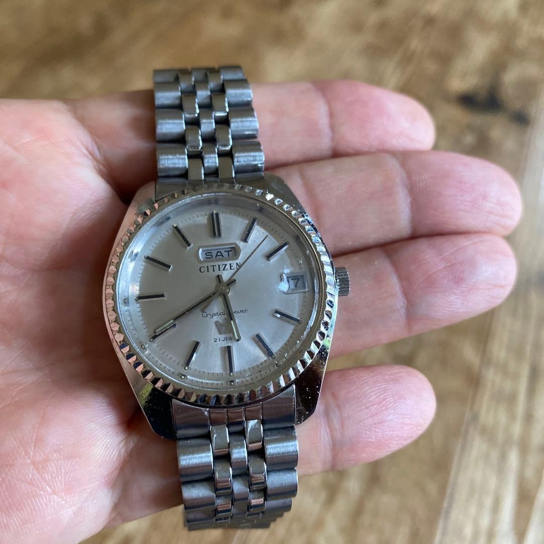 CITIZEN Crystal Seven 21 Jewels Automatic Watch Silver Dial Day-Date