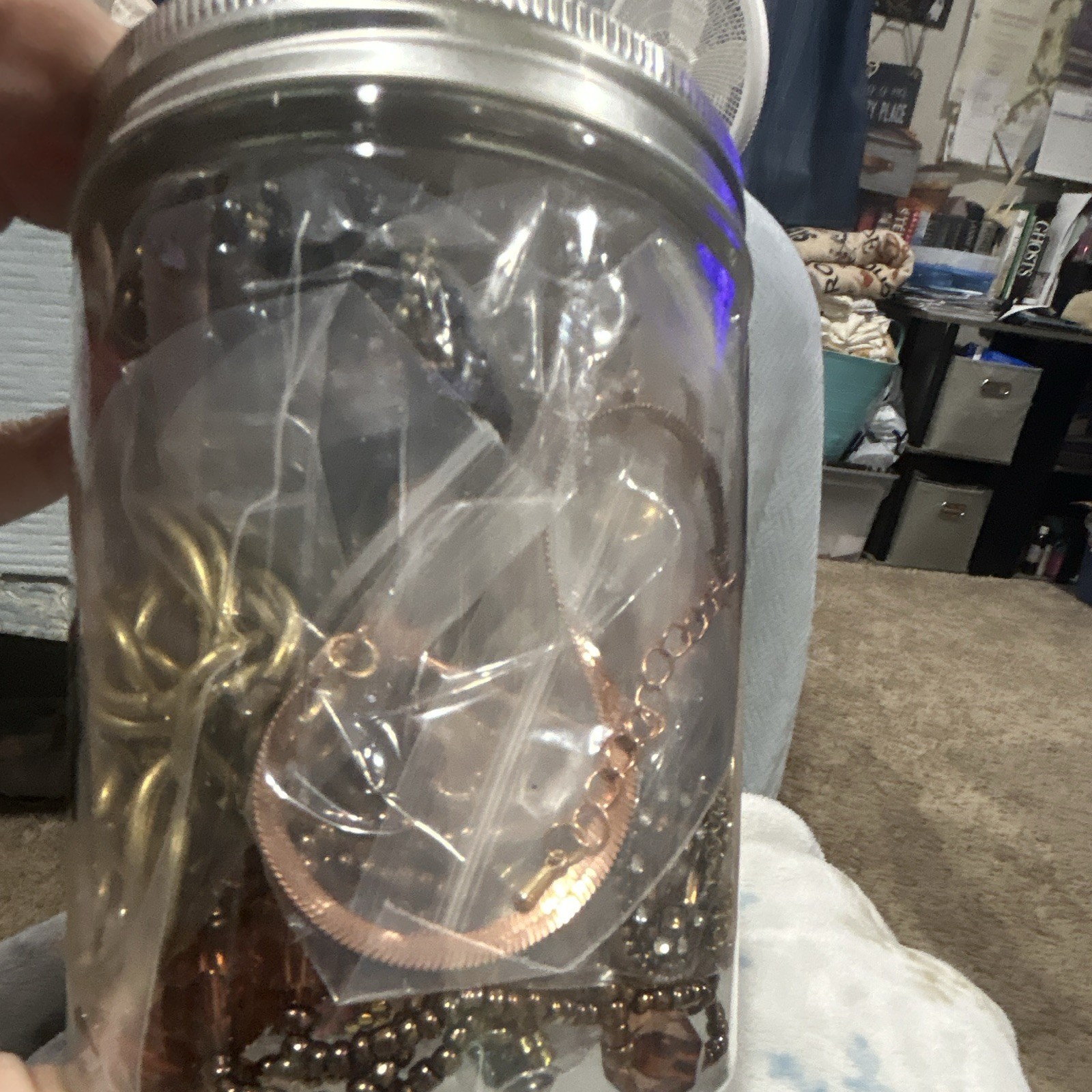 Fashion Jewelry Mixed Lot in Jar Necklaces Bracelets Chains Multicolor