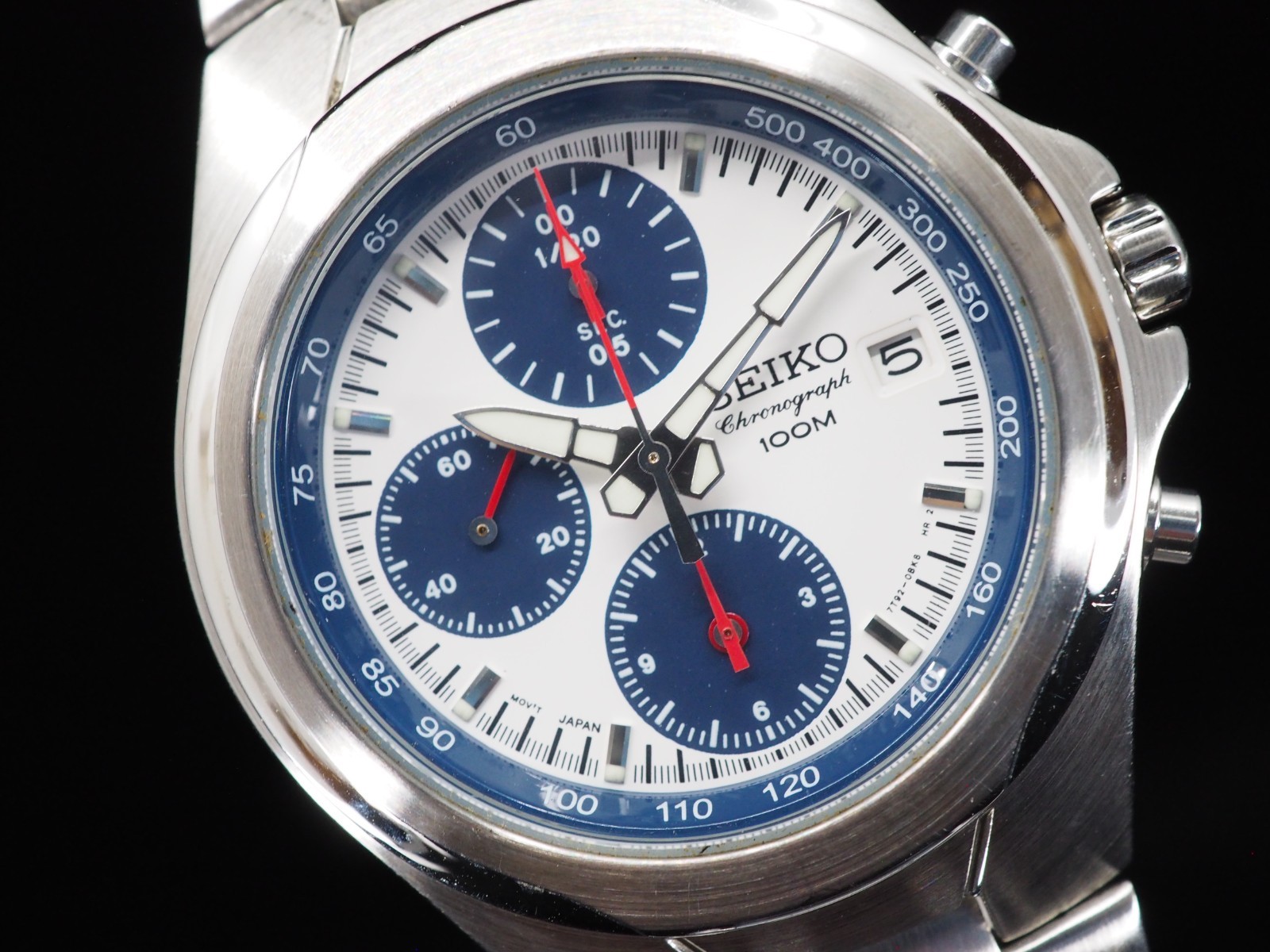 Vintage 2002 N MINT Seiko Chronograph 7T92-0BR0 White Qz 40mm Mens Watch JAPAN